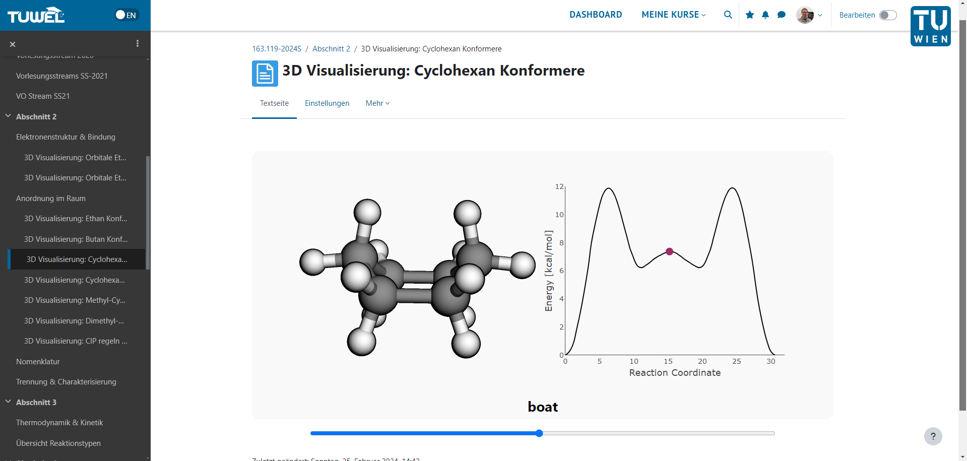 3D chemistry models at action in TU Wien Moodle course for Organic Chemistry 1