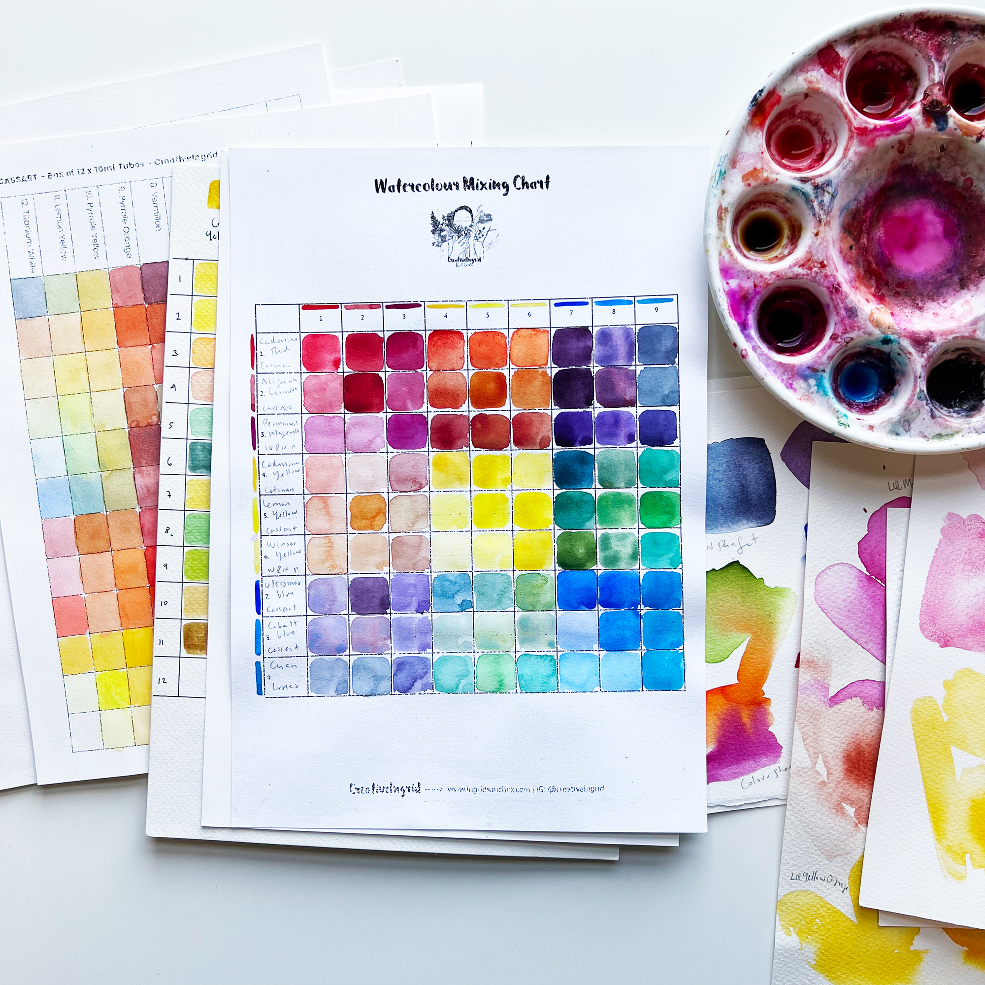 Watercolor mixing chart.