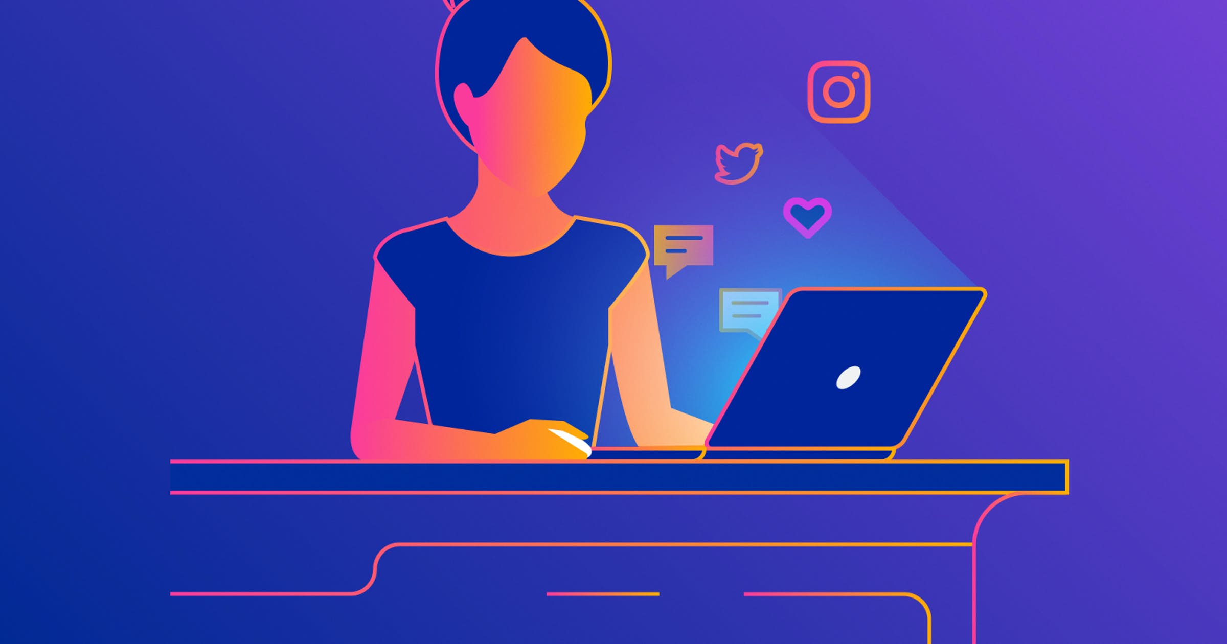 digital marketing 101 illustrated female at laptop with social icons