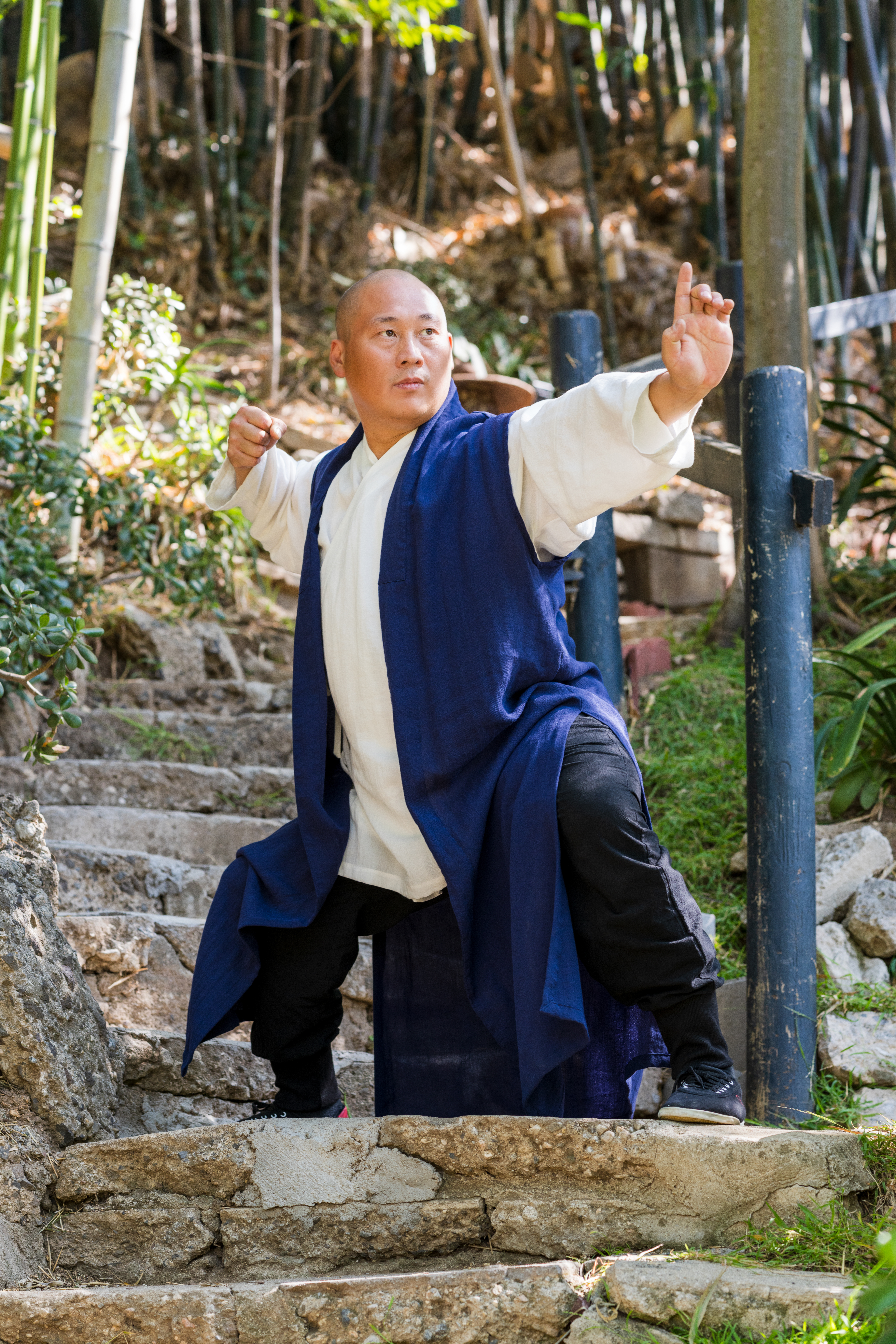 Shaolin Grand Master Shi Yanxu in a Qigong stance