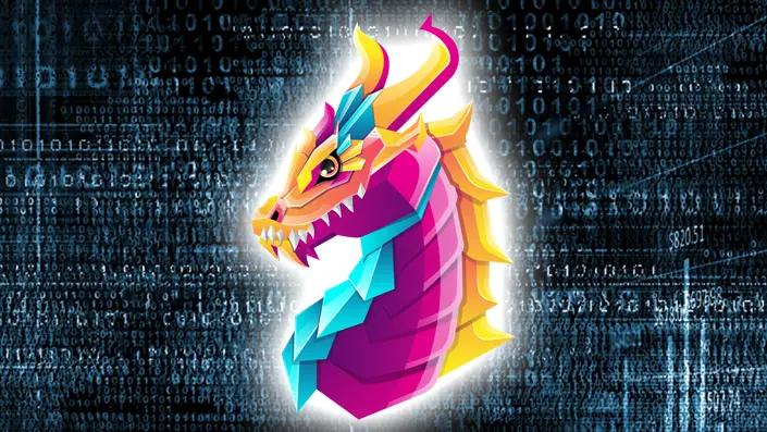 dragon logo on binary code background