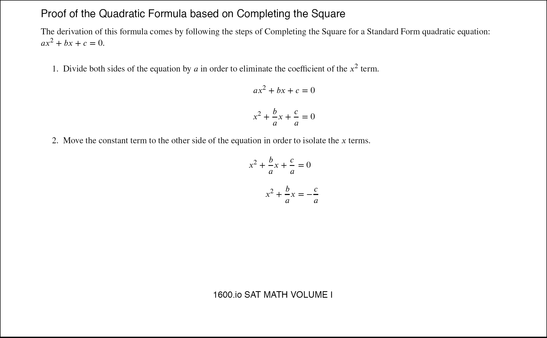 quadratic formula derivation