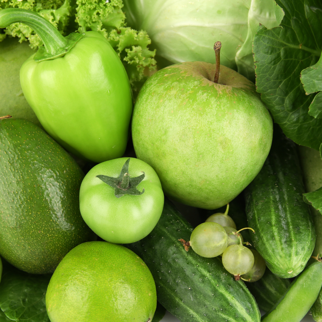 Green vegetables and fruits 