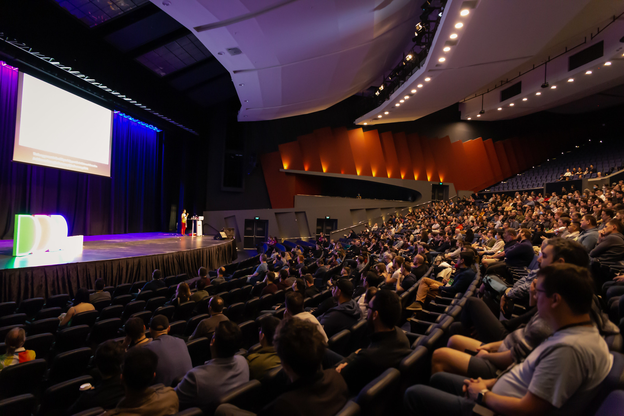 Luckygirliegirl Christina Aldan delivering her keynote address at DDD Perth in Australia