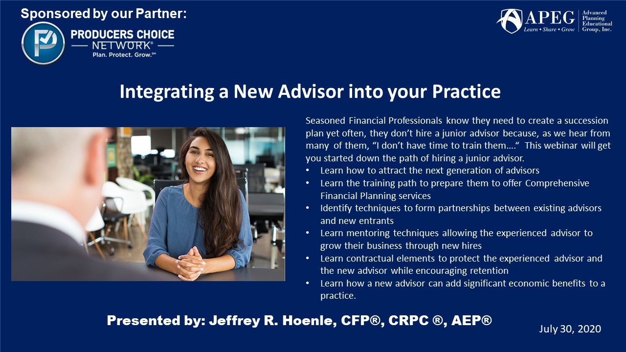 PEG Integrating a New Advisor into your Practice