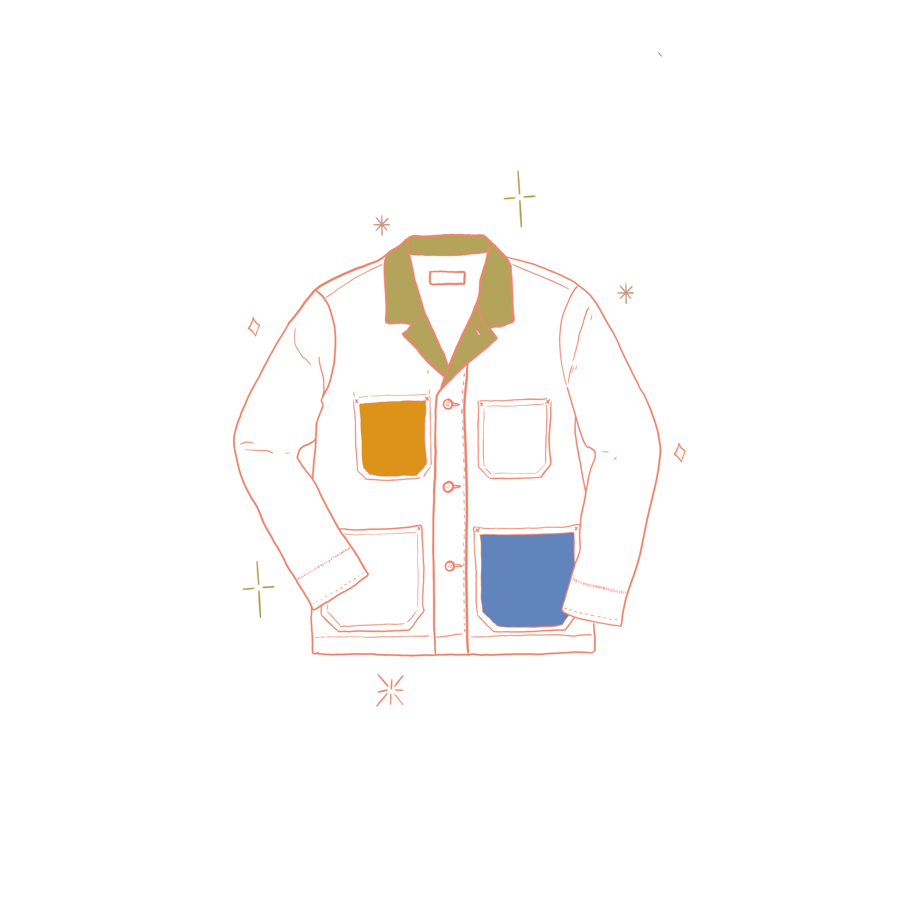 colorful patch chore jacket illustration