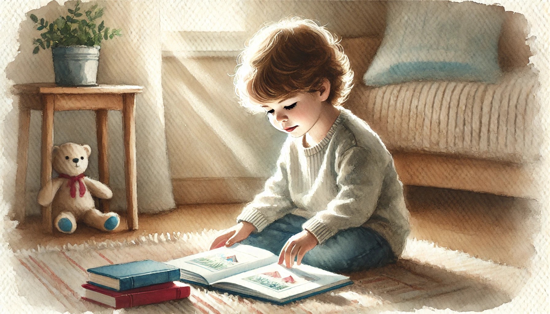 Child sitting on floor reading