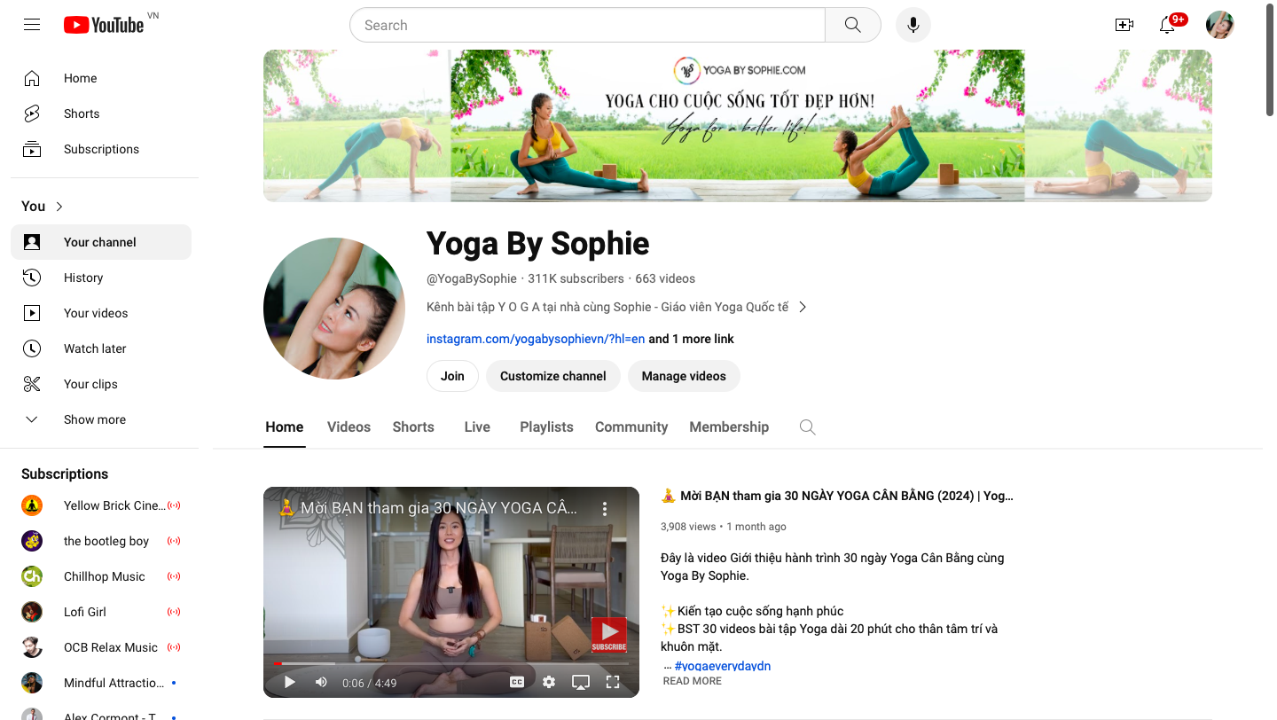 Kênh Youtube Yoga By Sophie