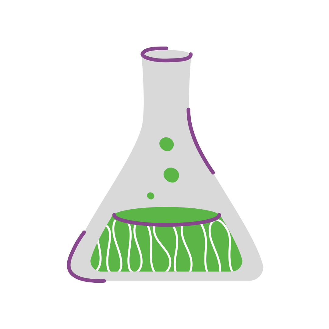 A conical flask with bubbles