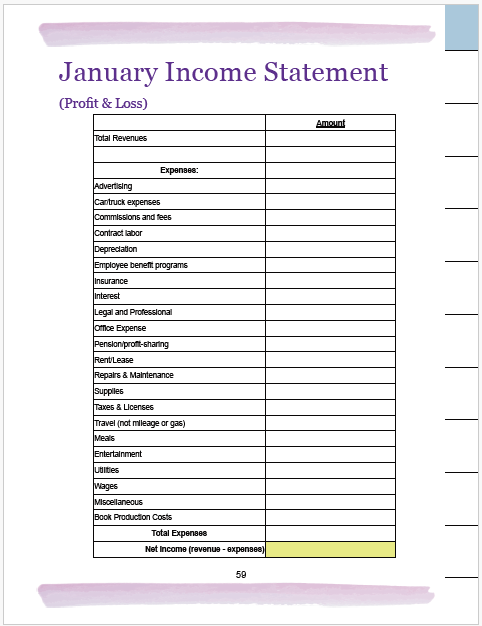 january income statement by month