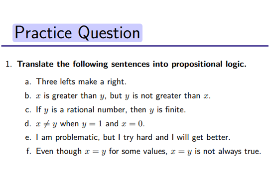 image of extra practice questions for propositional logic