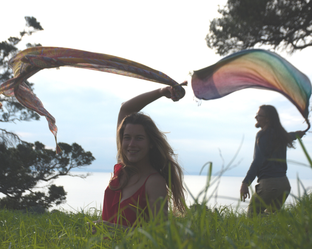 E&K swinging scarfs in the wind