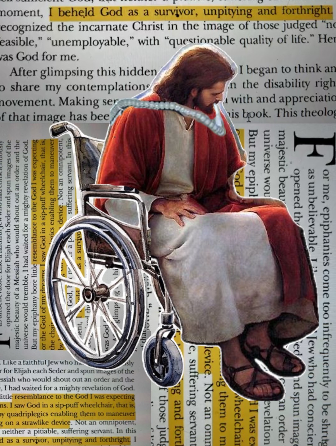 Image of a disabled Jesus created by my student Katie McGinnis (used with permission). Excerpt from her reflection: “The most challenging part was feeling like I was doing something wrong in creating it. Im not sure if its the feeling of disrespecting god, or the disabled.”