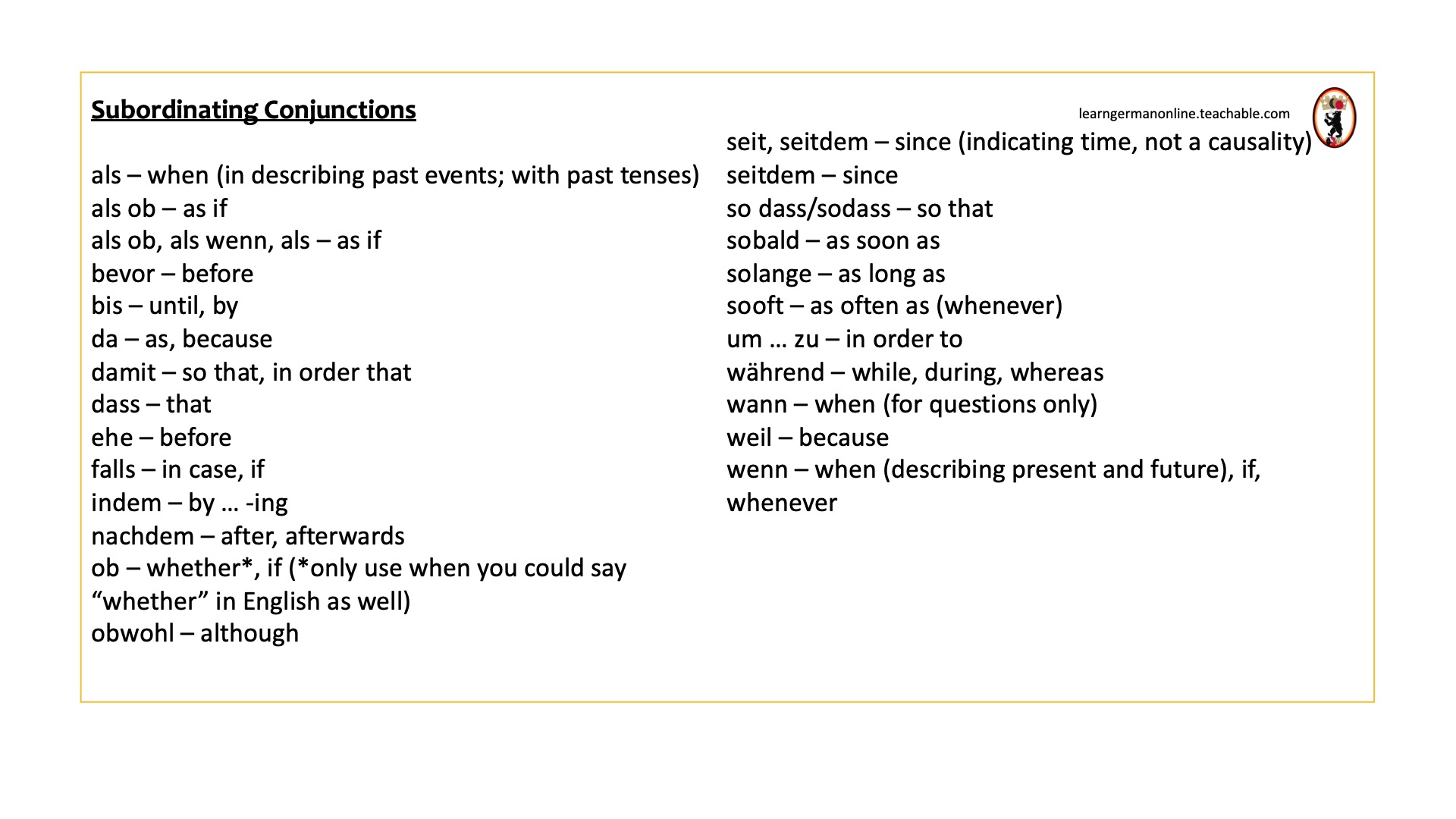 Subordinating Conjunctions