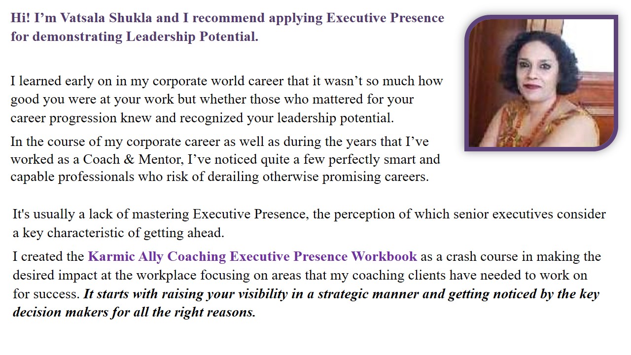 Vatsala Shukla Coach endorsing Executive Presence