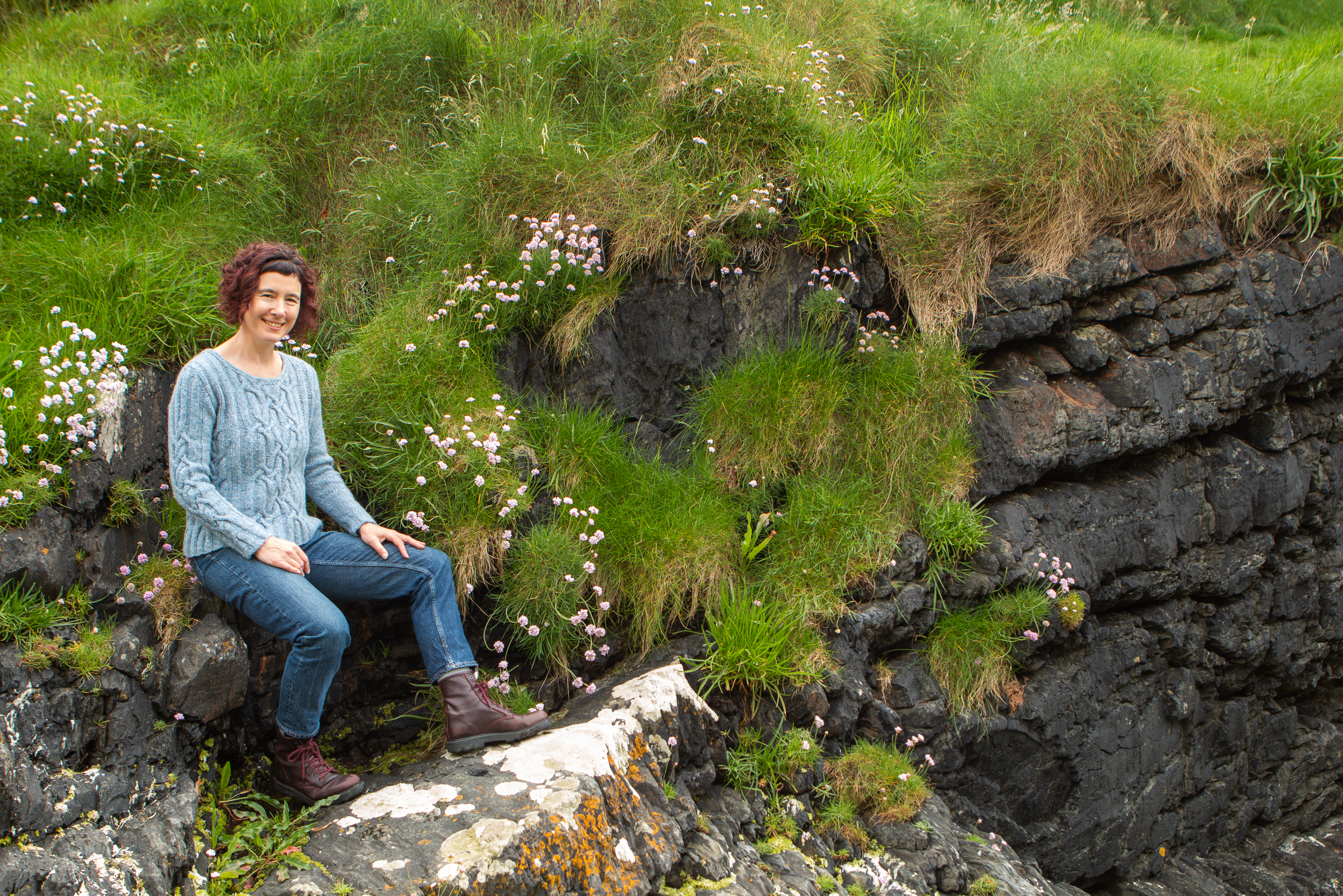 Carol Feller wearing the Bere Sweater.