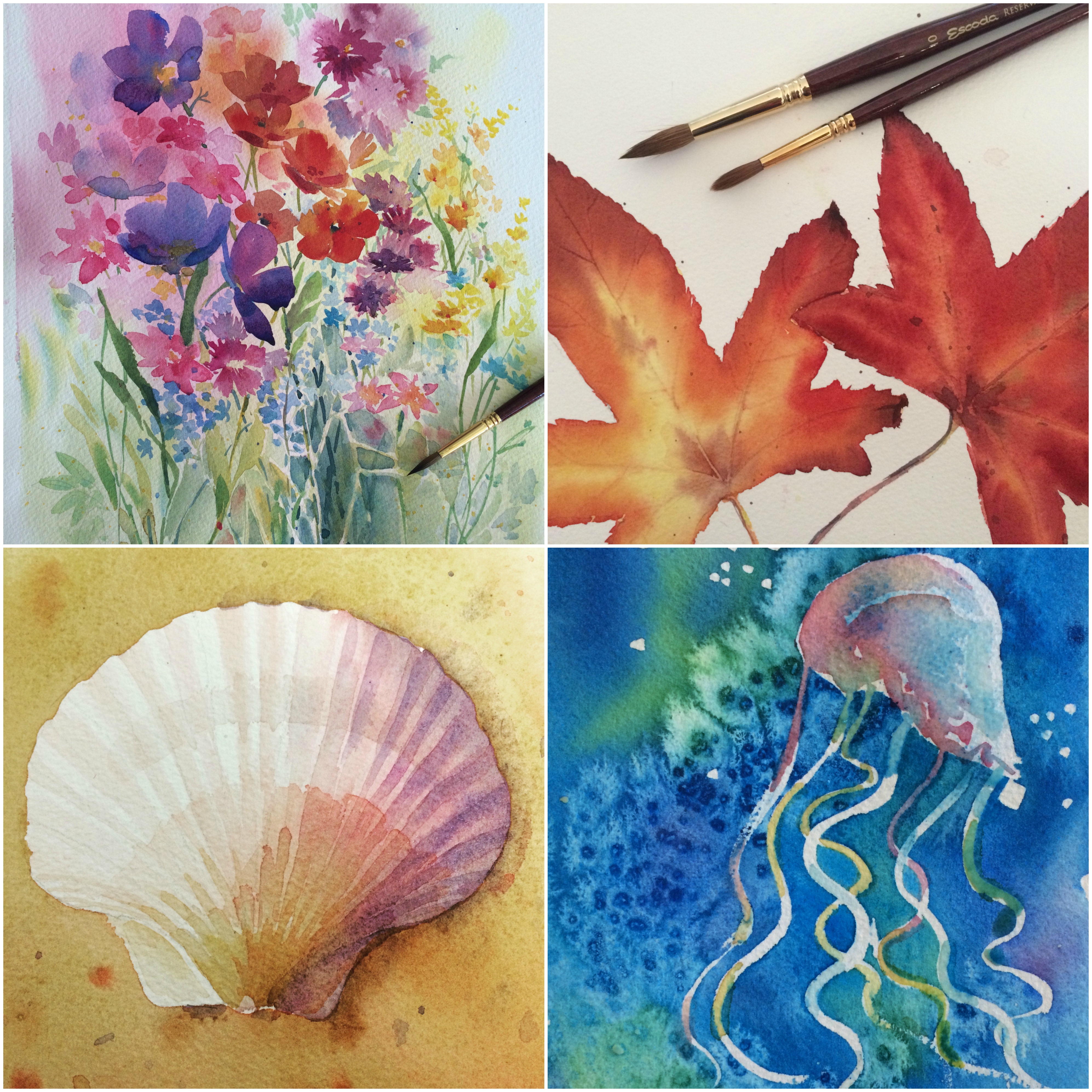 Online Watercolor course and classes teaching absolute beginners to intermediate students how to paint in watercolour.