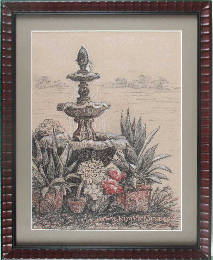 Rustic fountain drawing by Kim Victoria