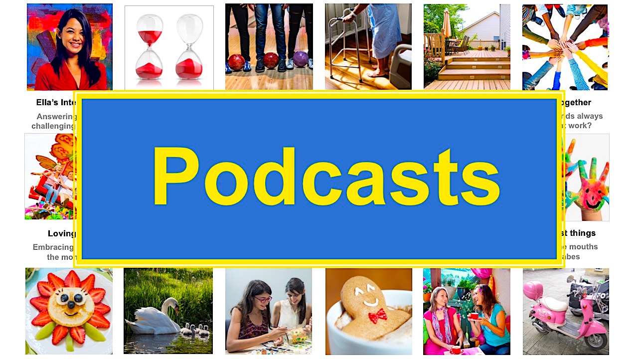 Thumbnail images with the word &#39;Podcasts&#39; in the centre