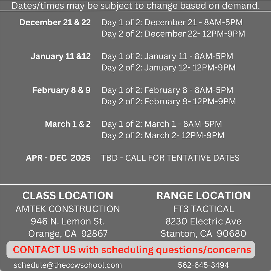 LASD CCW Course Schedule