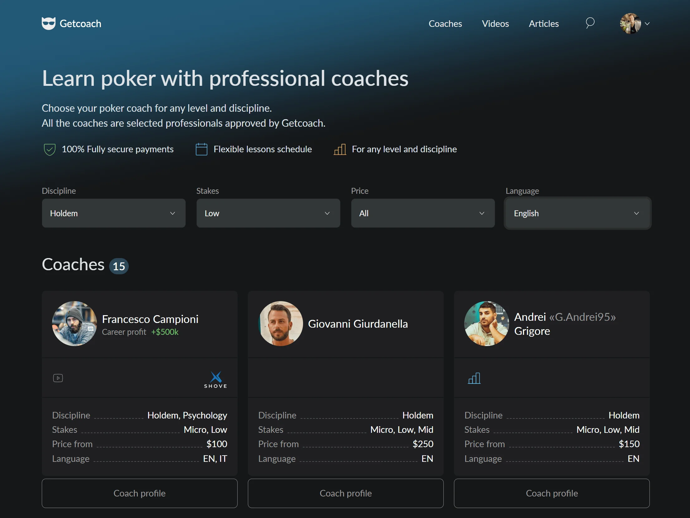 Getcoach poker training site