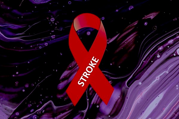 Red looped ribbon with the word &#39;Stroke&#39; on it
