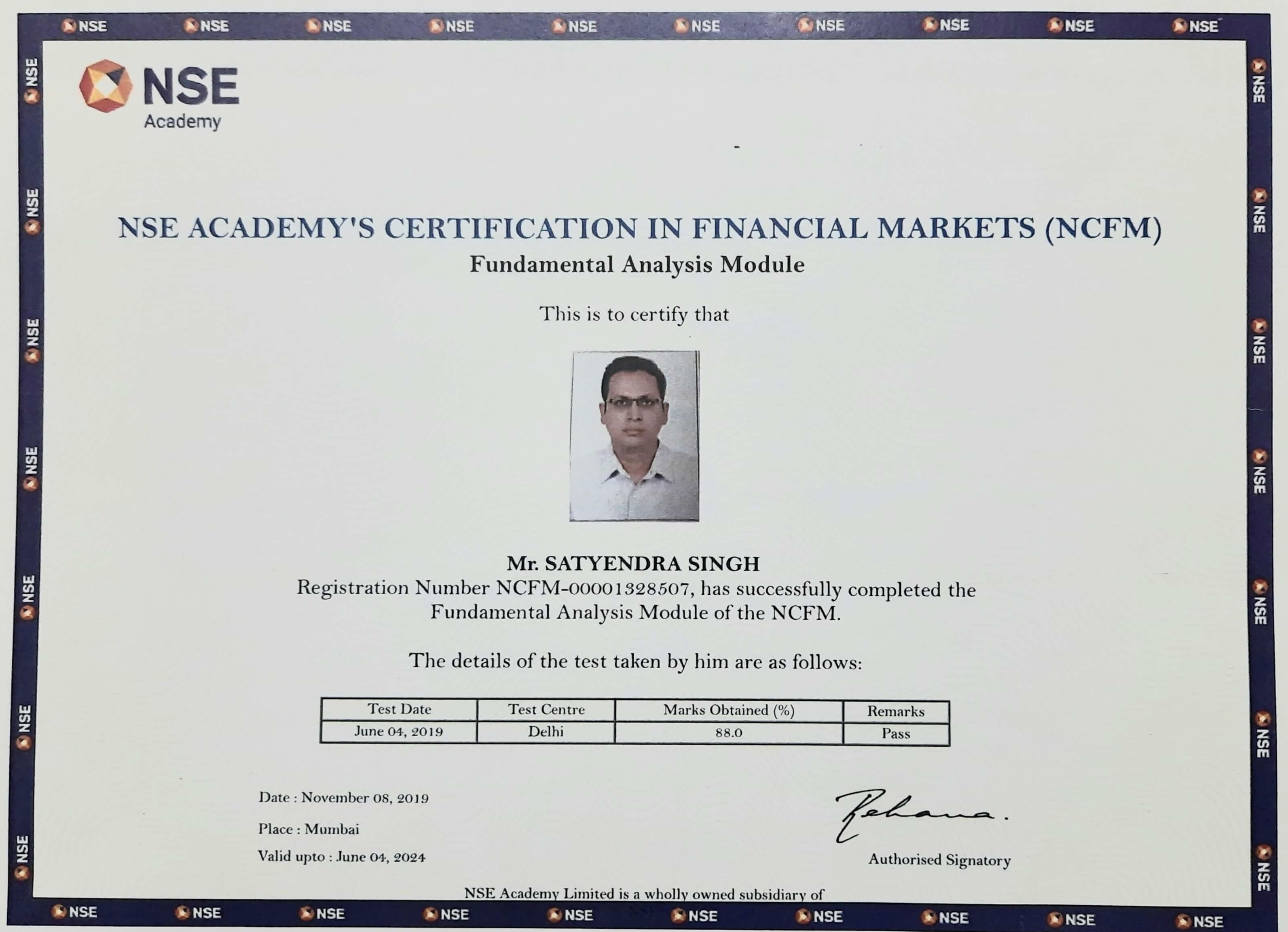 Awarded with NCFM Fundamental Analysis Module