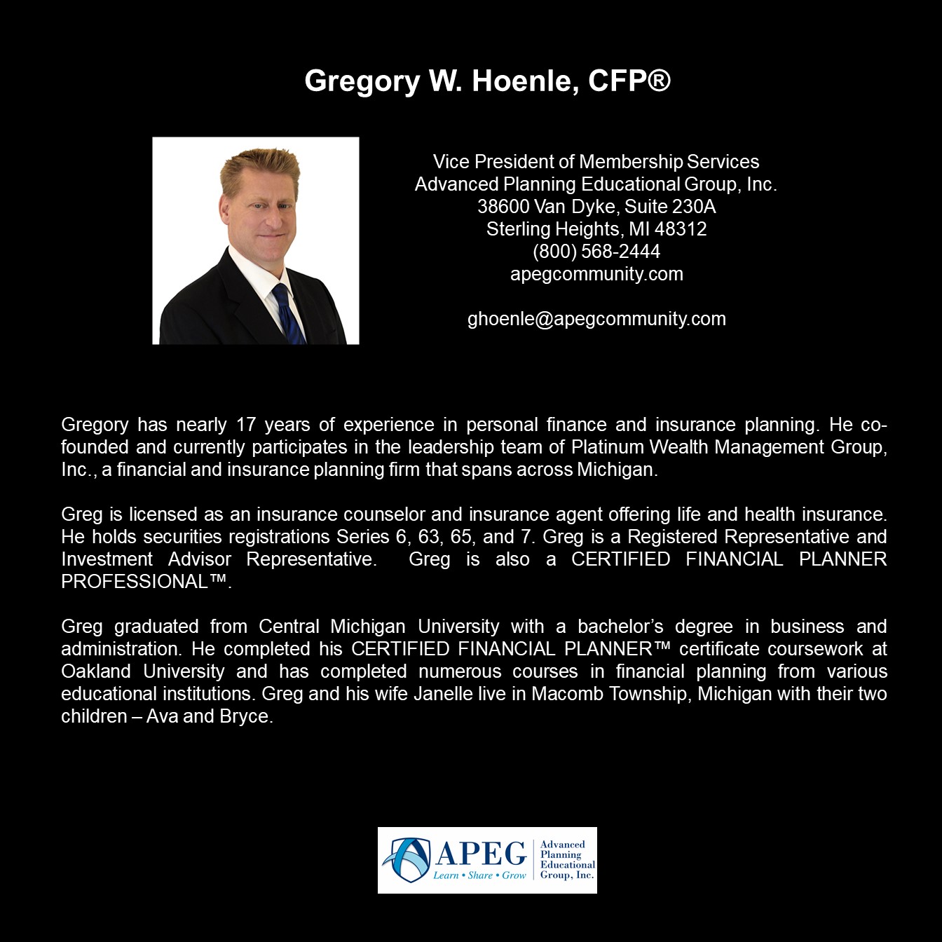 APEG Gregory Hoenle Biography