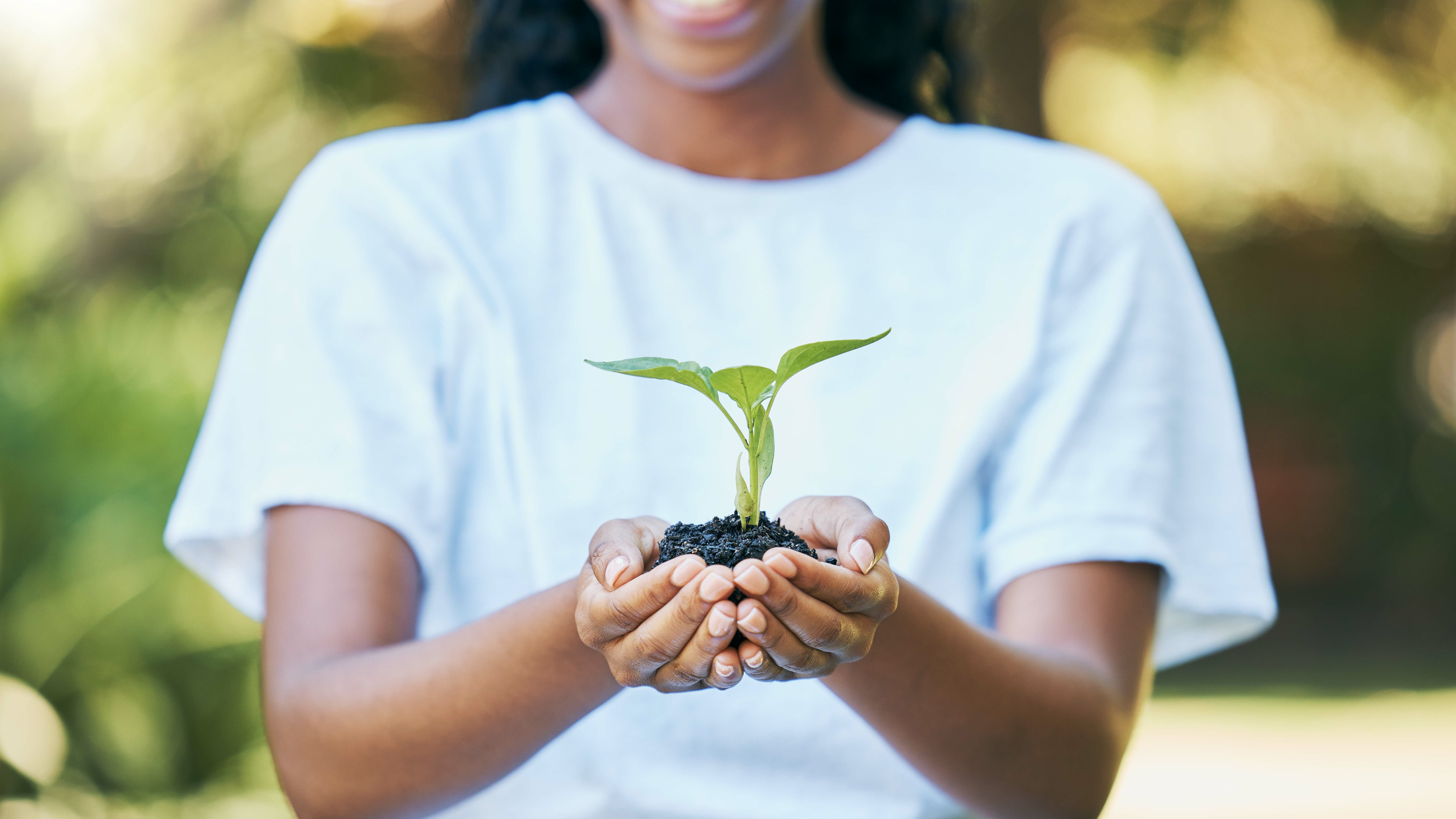 child holding blooming plant