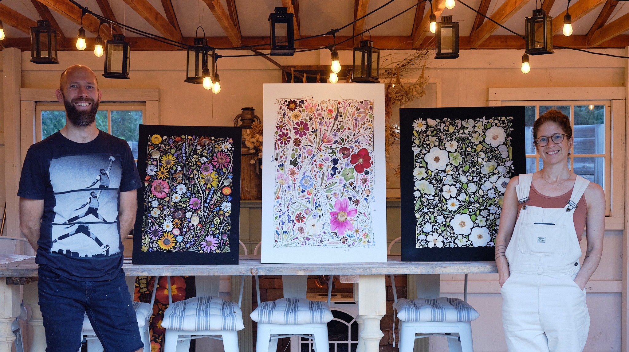 Keith sitting with our pressed flower prints