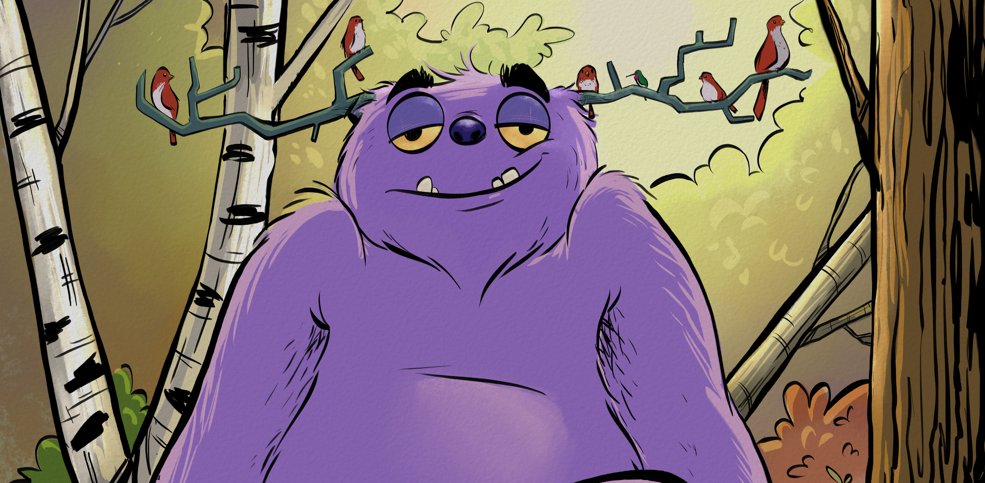 Monster drawing relaxing in the sun