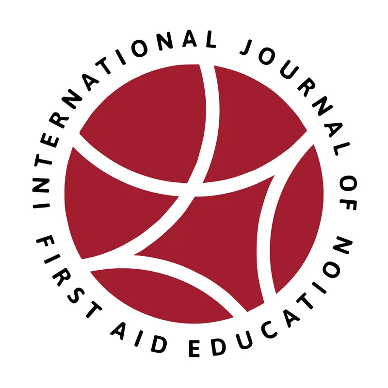 Logo picturing a red sphere and title of the International Journal of First Aid Education.