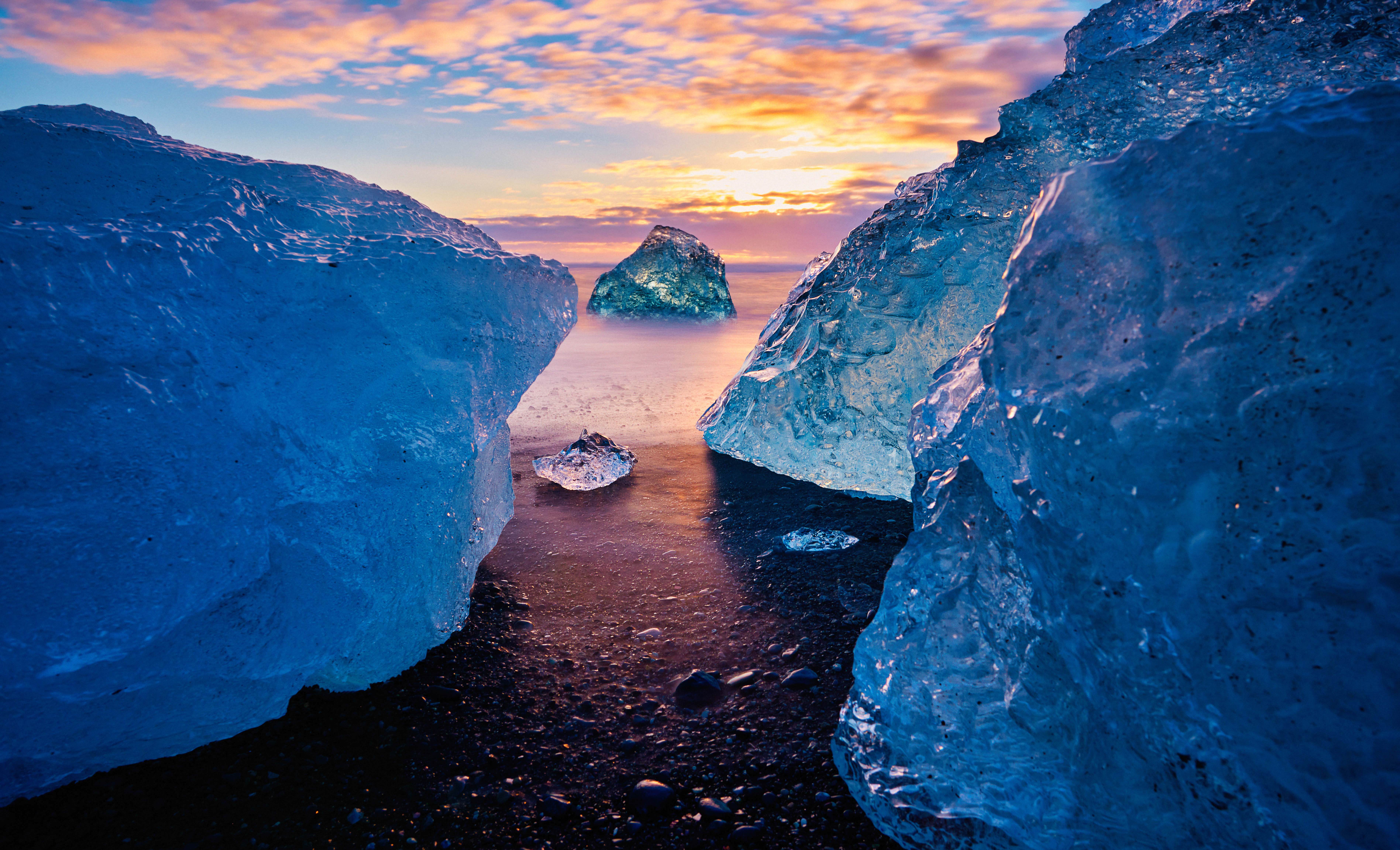 Iceland glacier with sunset