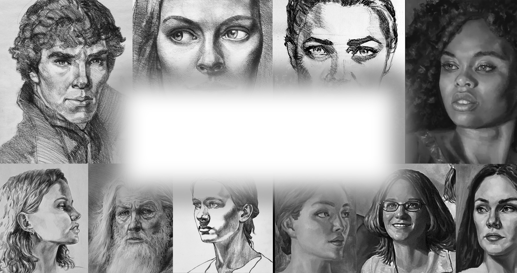 picture of several portrait drawings by the artist Kevin McCain