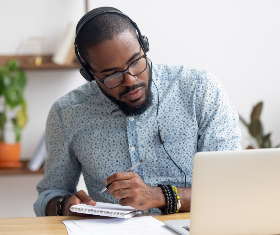 Man attending webinar