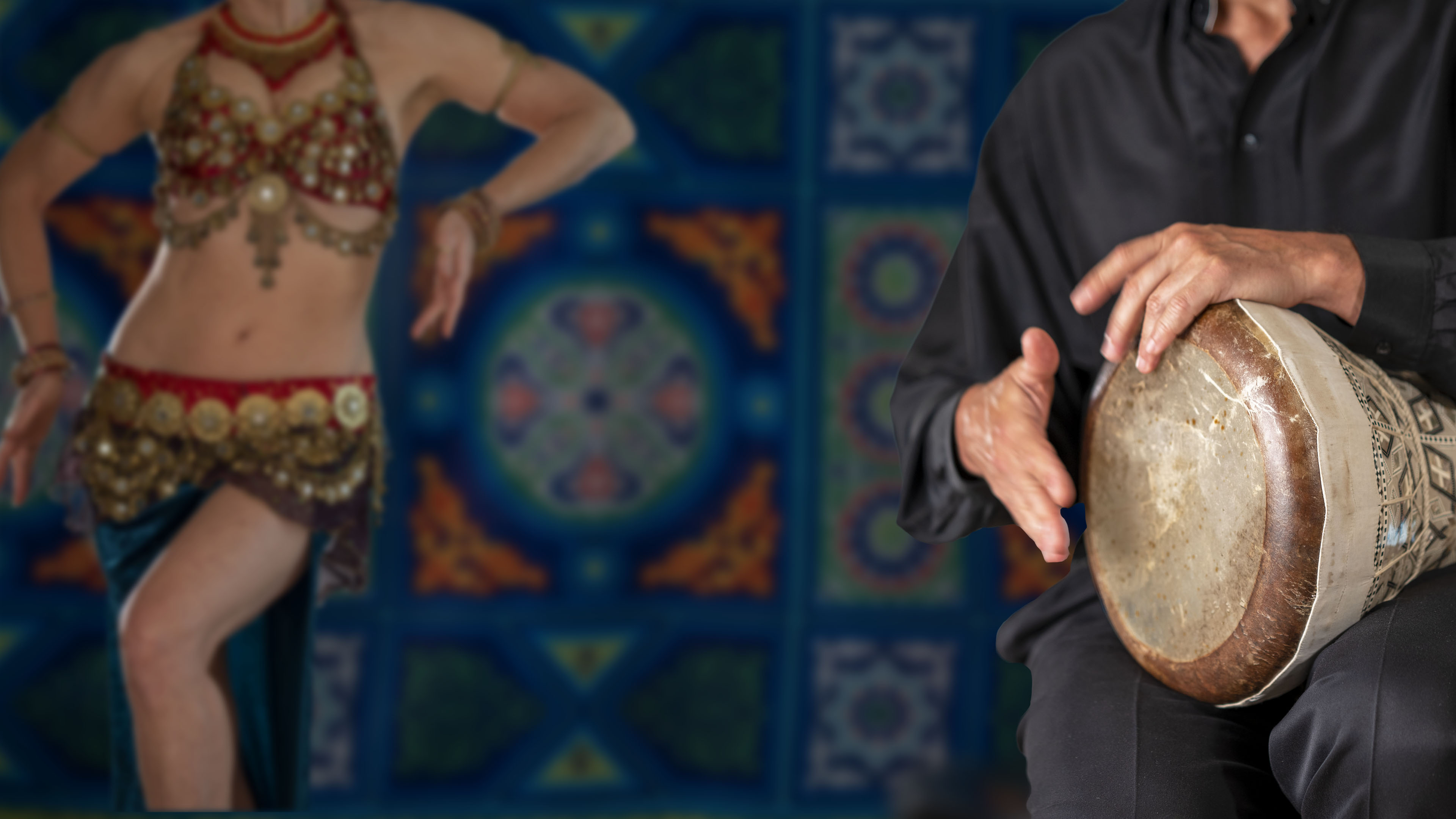 Cover photo of Jensuya and Bob for the Rhythm Practice for Belly Dance Beledi online course