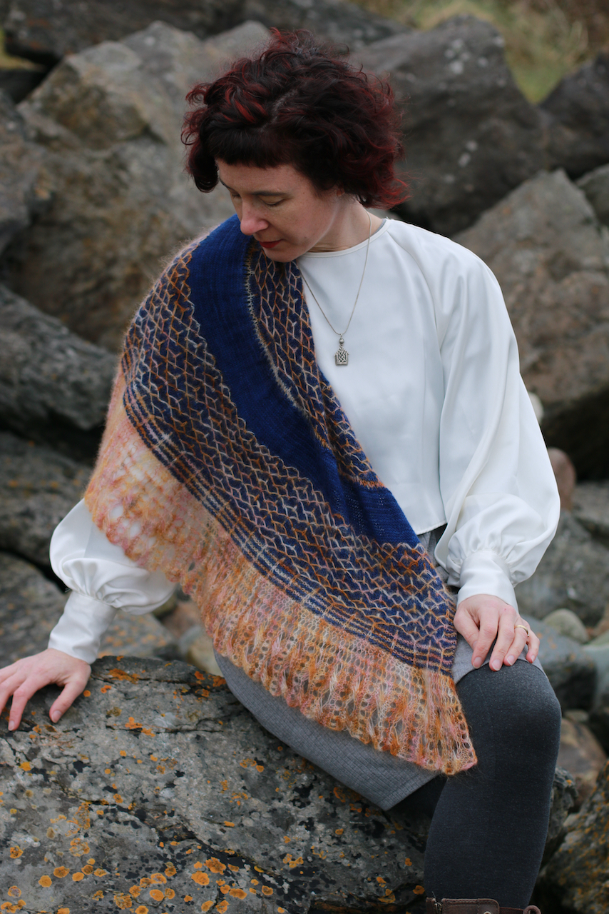 Quilted Feather Shawl, Hand Knit Yarn Kit