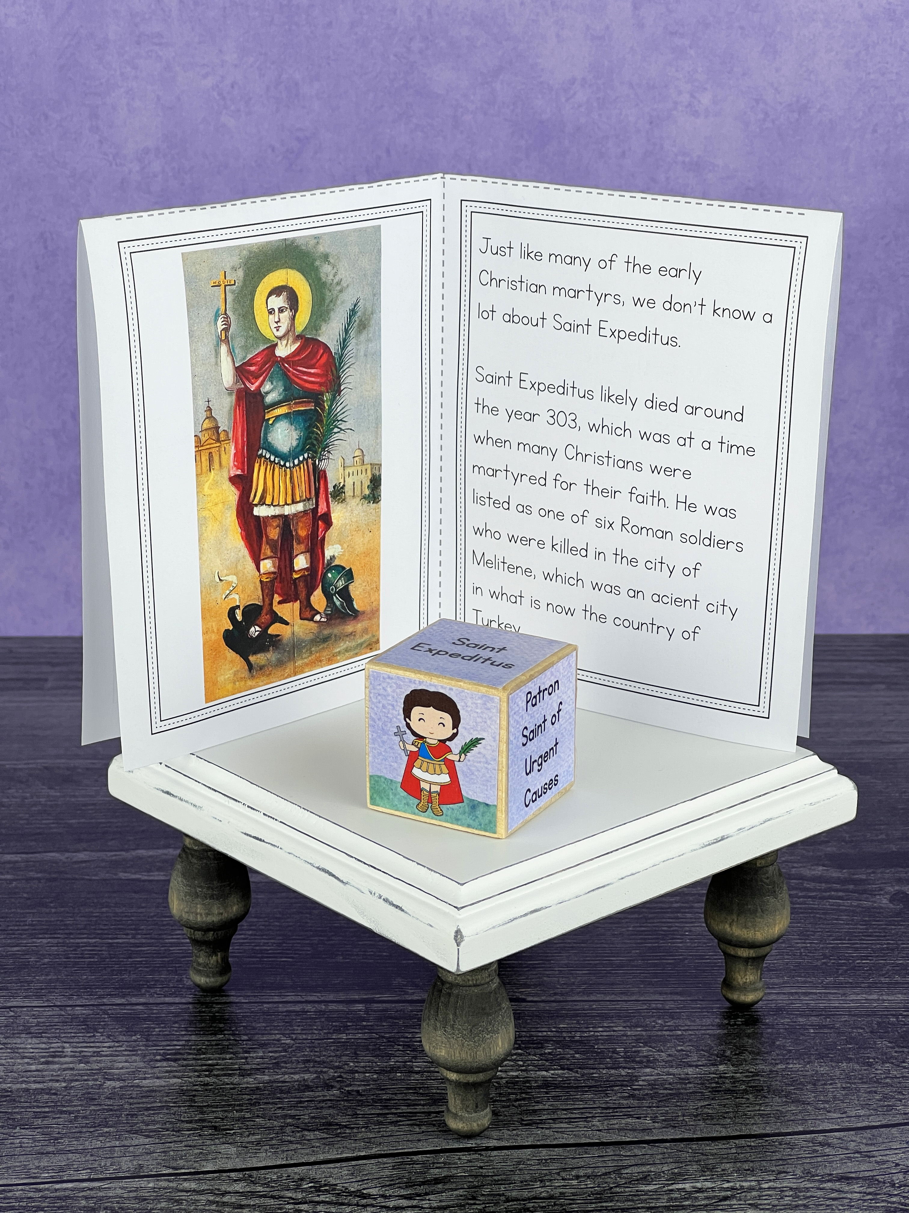 Saint Expeditus Saint Block Craft and Saint Mini Book