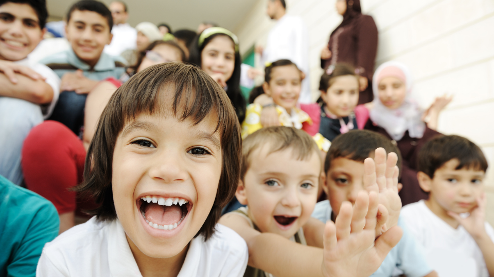 laughing children learning music