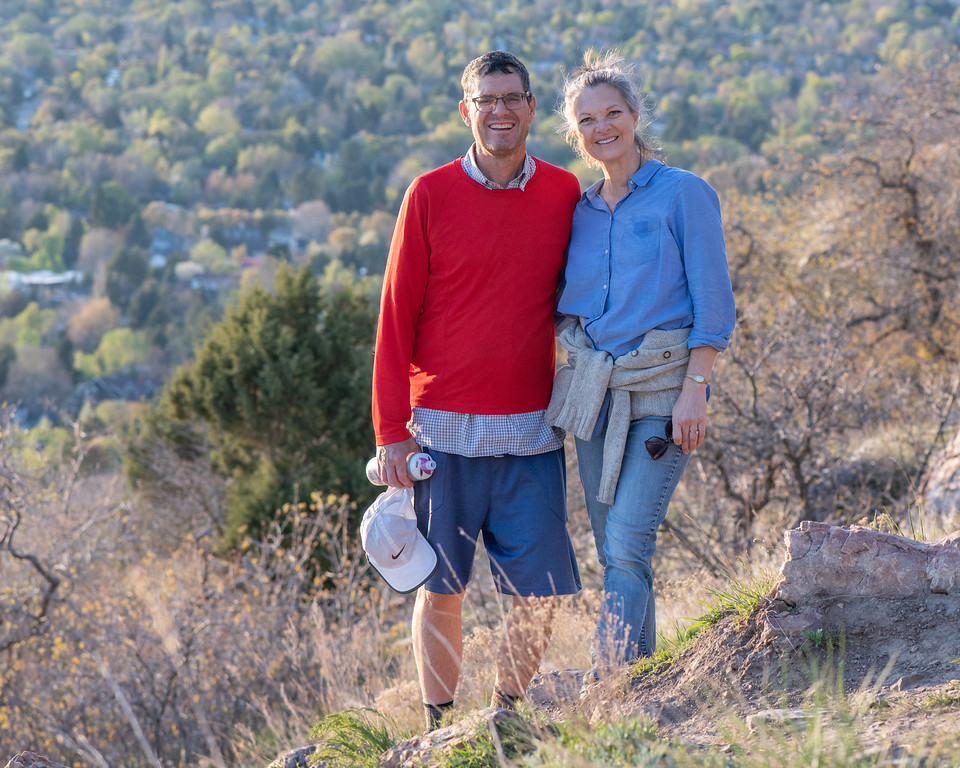 Kristin and husband, Duncan, on mountain overlooking Salt Lake Valley
