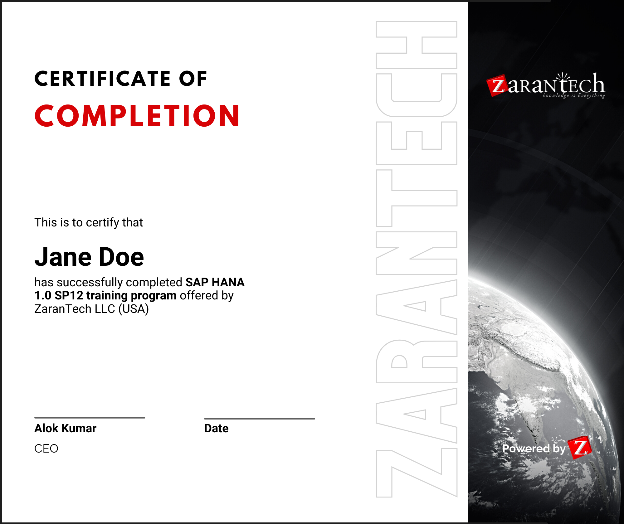 SAP HANA 1.0 SP12 - Certificate of Completion