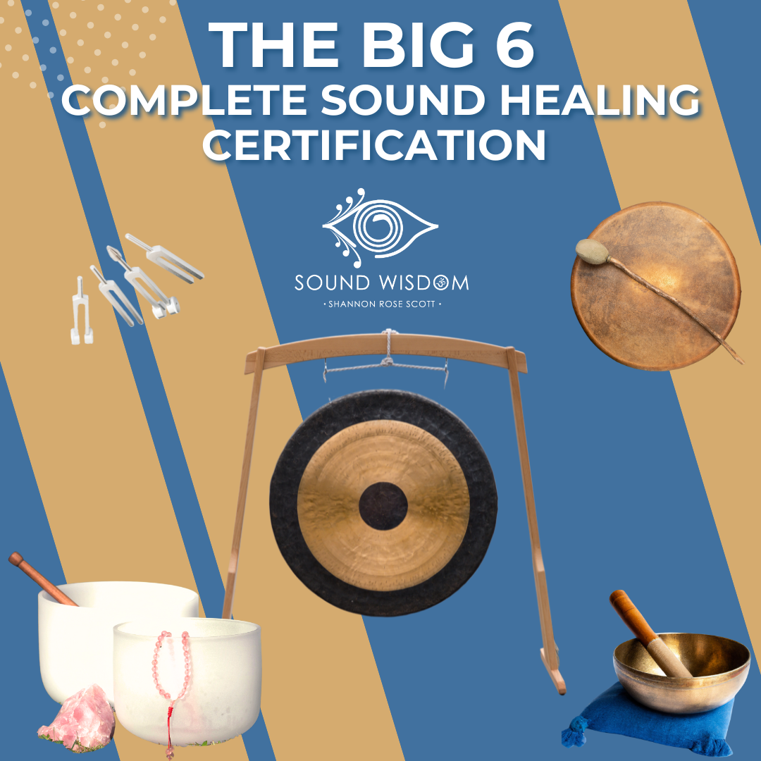 The Full Complete Sound Healing Certification including Frame Drum, Gongs, Singing Bowls, Tuning Forks, and Sanskrit Mantra, by Shannon Rose Scott of Sound Wisdom 