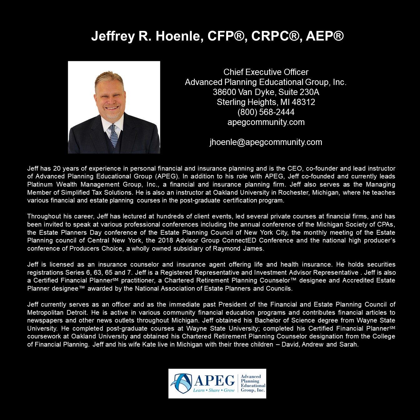 APEG Jeffrey Hoenle Bio Page