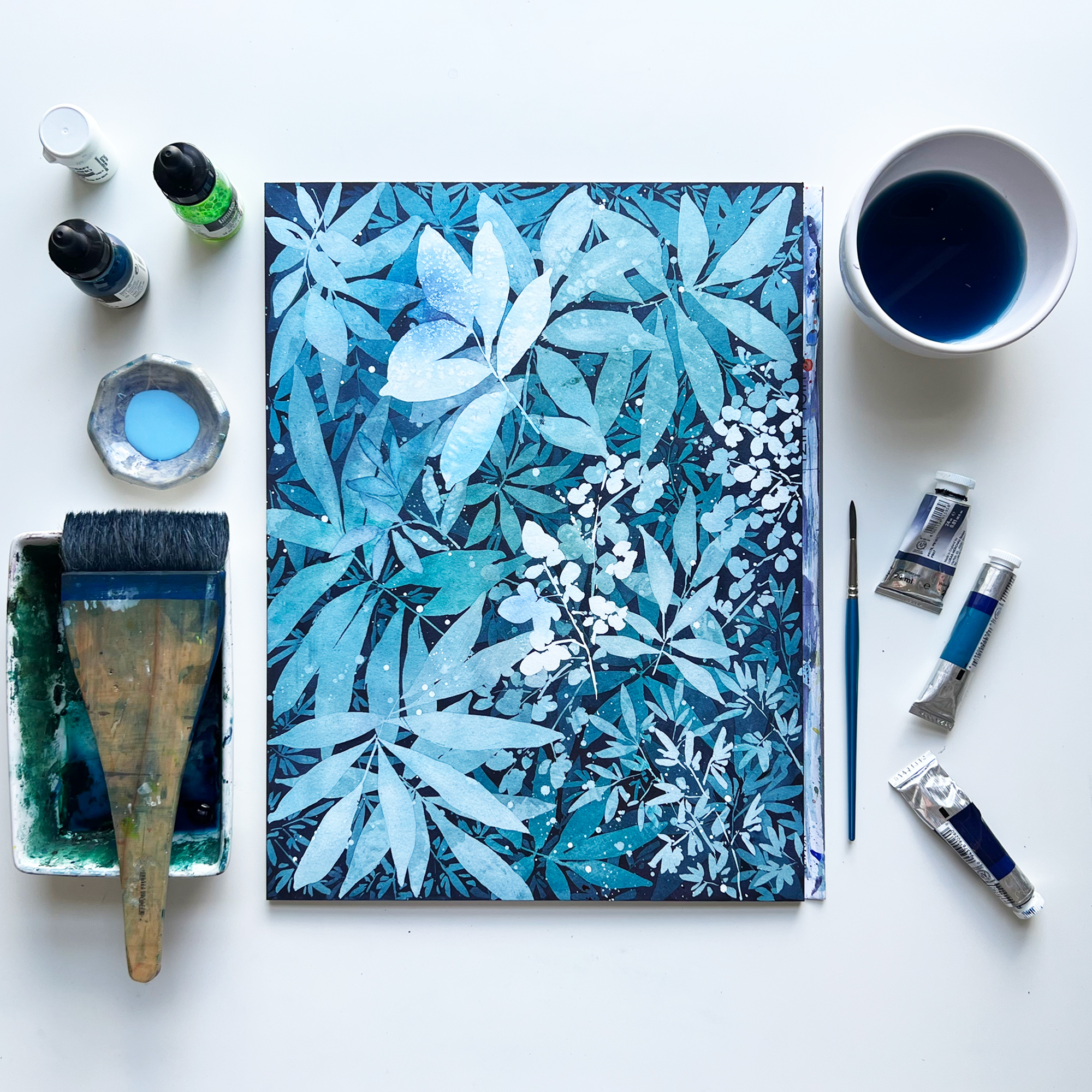 Midnight Jungle, masking fluid online workshop.