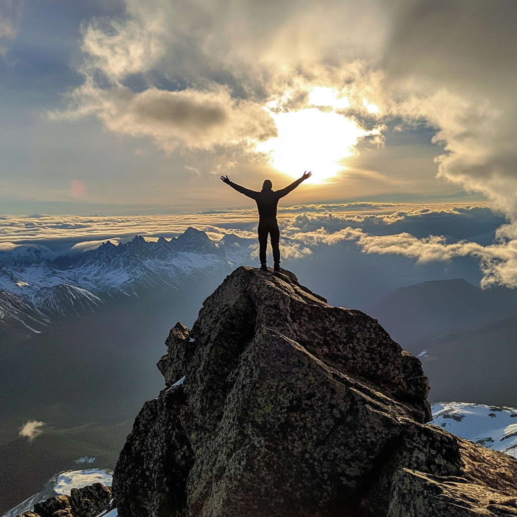 Person reaching the peak of their transformation through PTU.