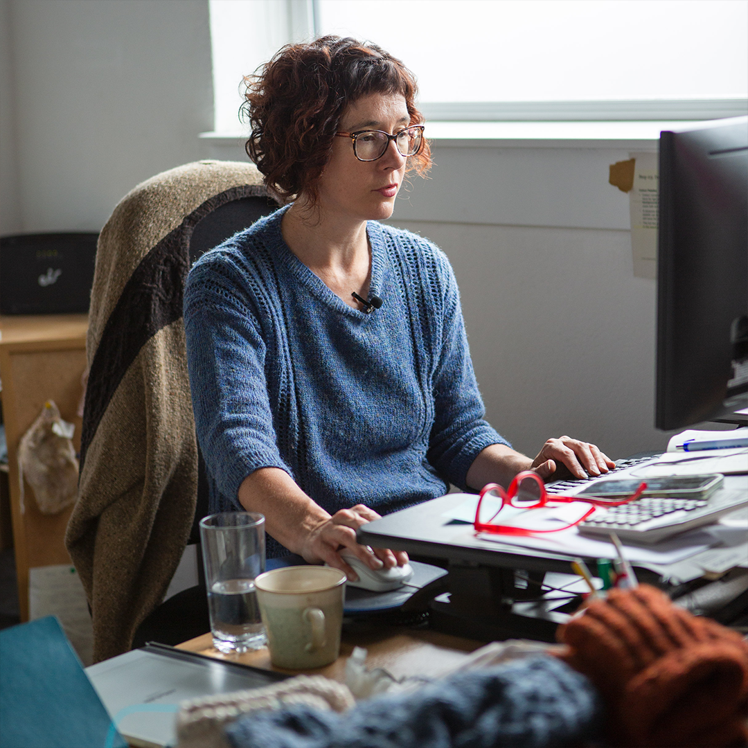 Carol Feller on computer