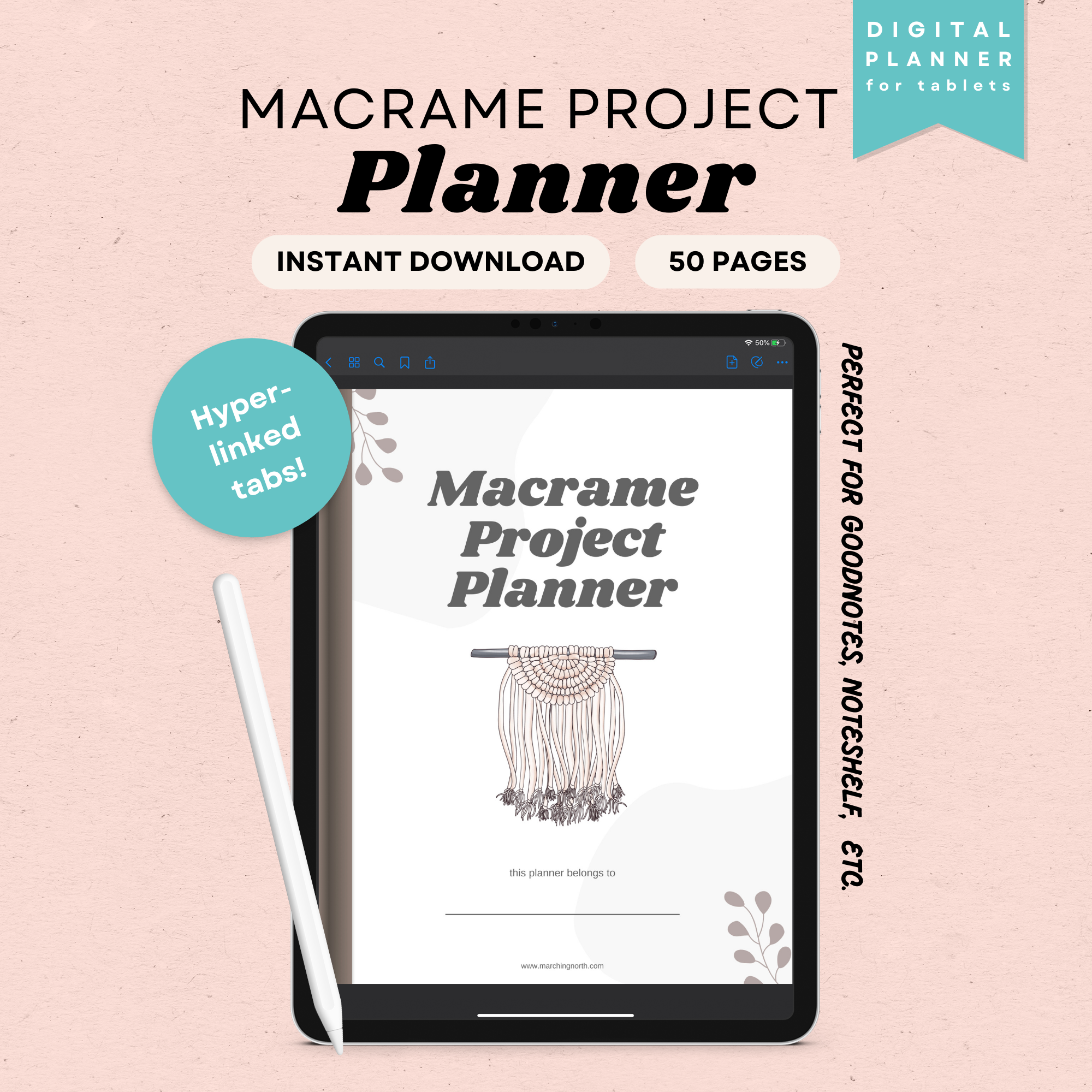 Mock up of Macrame Project Planner laying on a wooden desk