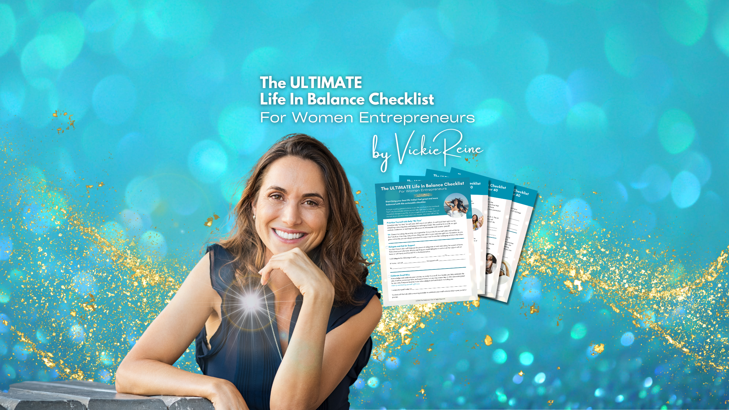 Beautiful woman entrepreneur with image of Life In Balance Checklist