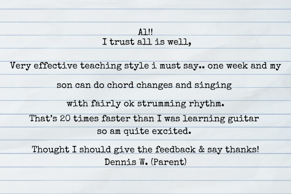 Feed back letter from parent whose child learns ukulele with Al Start