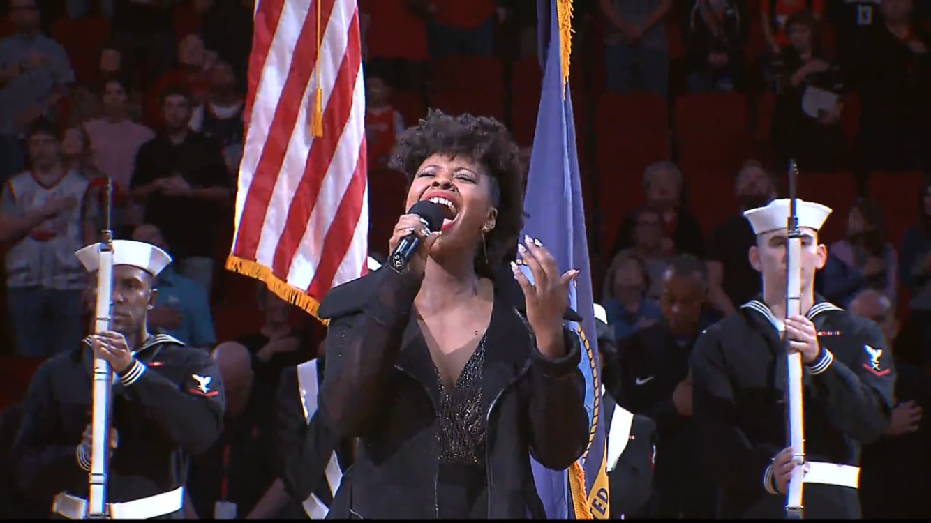 This is me singing the anthem for the Houston Rockets at Toyota Stadium